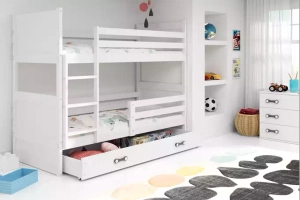 Stockbett für Jugendliche Richard, 90x190, mit Matratze und Schublade, weiß