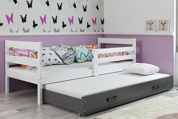 Ausziehbett für Jugendliche Erik, 90x200, mit Schublade, weiß/grau