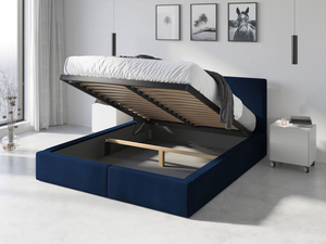 Polsterbett Schlafzimmerbett Doppelbett HILTON 140X200 mit Stauraum, blau