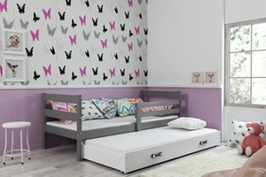 Ausziehbett für Jugendliche Erik, 80x190, mit Matratze und Schublade, grau/weiß