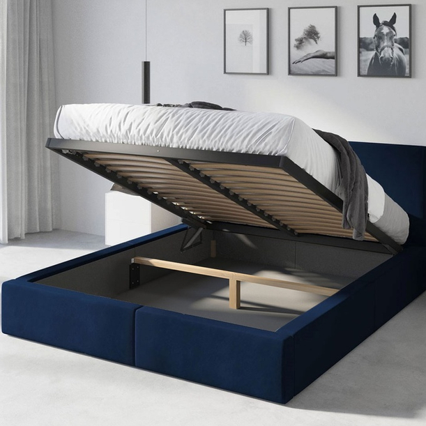 Polsterbett Schlafzimmerbett Doppelbett HILTON 120X200 mit Stauraum, blau