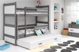 Etagenbett für drei Personen Richard, 90x200, mit Schublade, grau/weiß