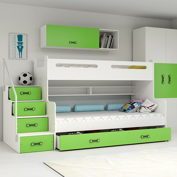 Stockbett für Jugendliche Max 3, 120x200, mit Matratze und Schublade, grün