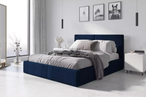 Polsterbett Schlafzimmerbett Doppelbett HILTON 160X200 mit Matratze und Stauraum, blau