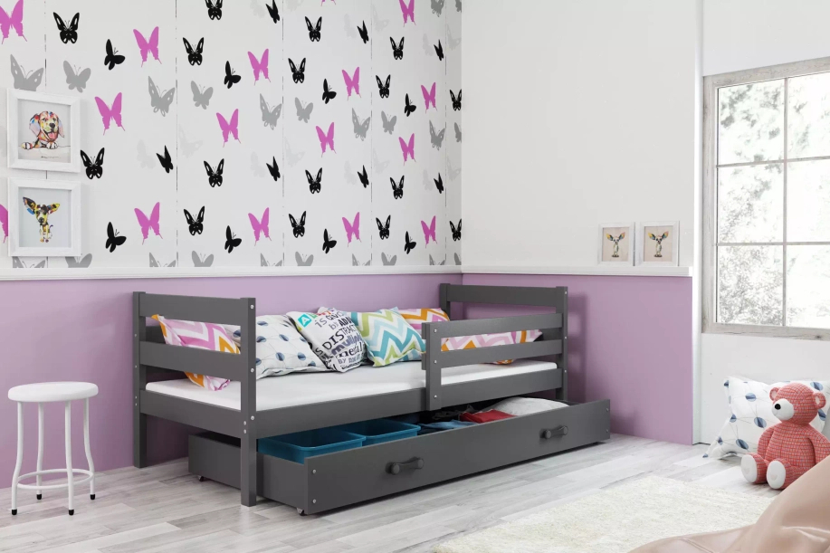 Jugendbett Erik, 80x190, mit Schublade, grau
