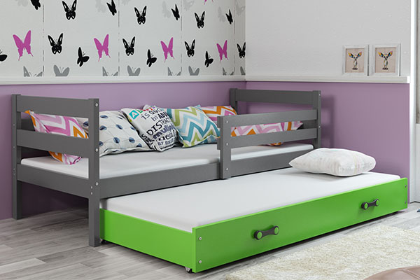 Ausziehbett für Jugendliche Erik, 90x200, mit Schublade, grau/grün