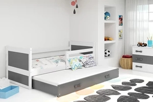 Ausziehbett für Jugendliche Richard, 90x200, mit Matratze und Schublade, weiß/grau