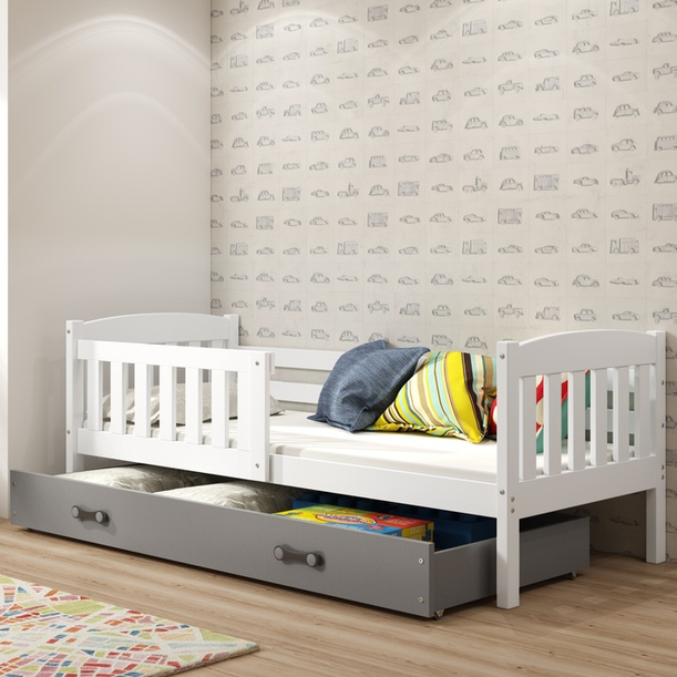 Jugendbett Jakob, 90x190, mit Schublade, weiß/grau