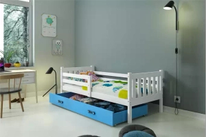 Jugendbett Lieb, 90x190, mit Schublade, weiß/blau