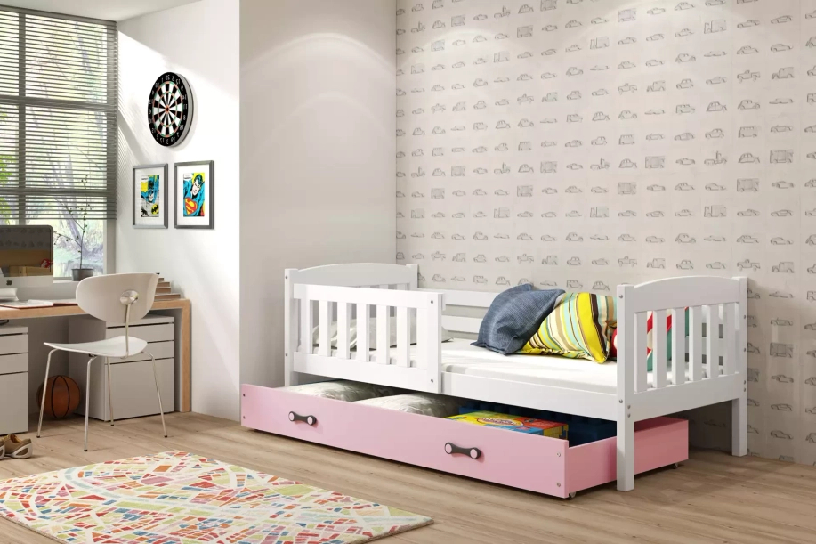 Jugendbett Jakob, 90x190, mit Schublade, weiß/rosa
