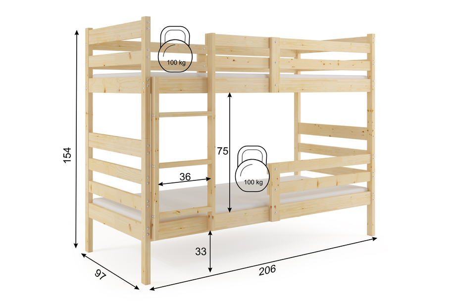 Stockbett für Jugendliche Erik, 90X200, naturholz