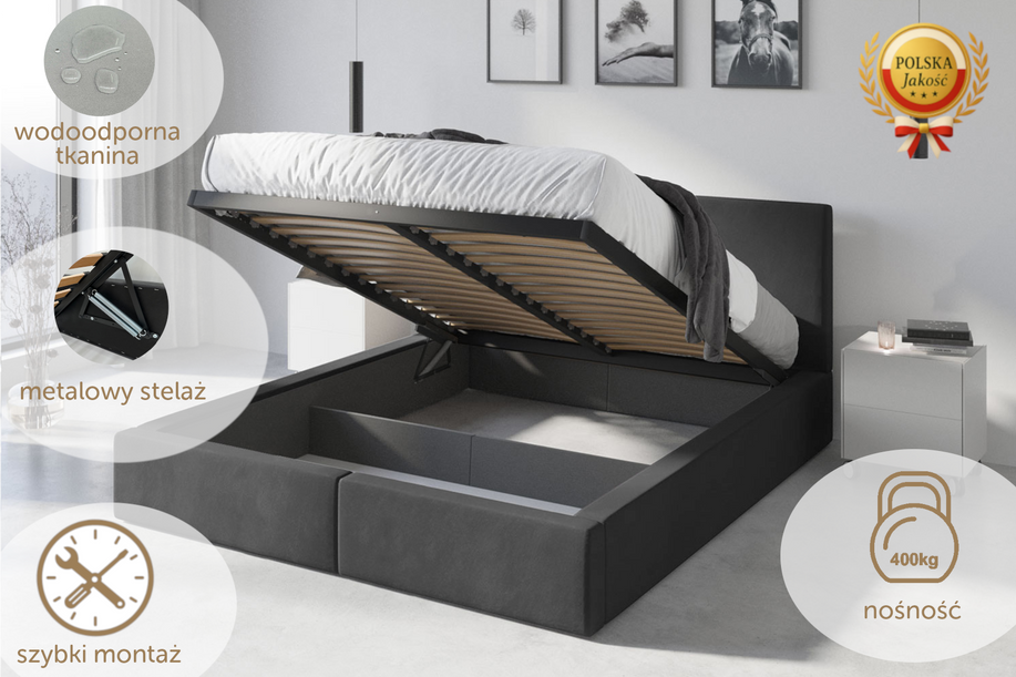 Polsterbett Schlafzimmerbett Doppelbett HILTON 140X200 mit Stauraum, graphit