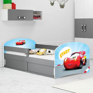 Kinderbett Lucas 1, 80x160, mit Stauraum, Cars, grau
