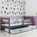 Jugendbett Erik, 90x190, mit Matratze und Schublade, grau/weiß