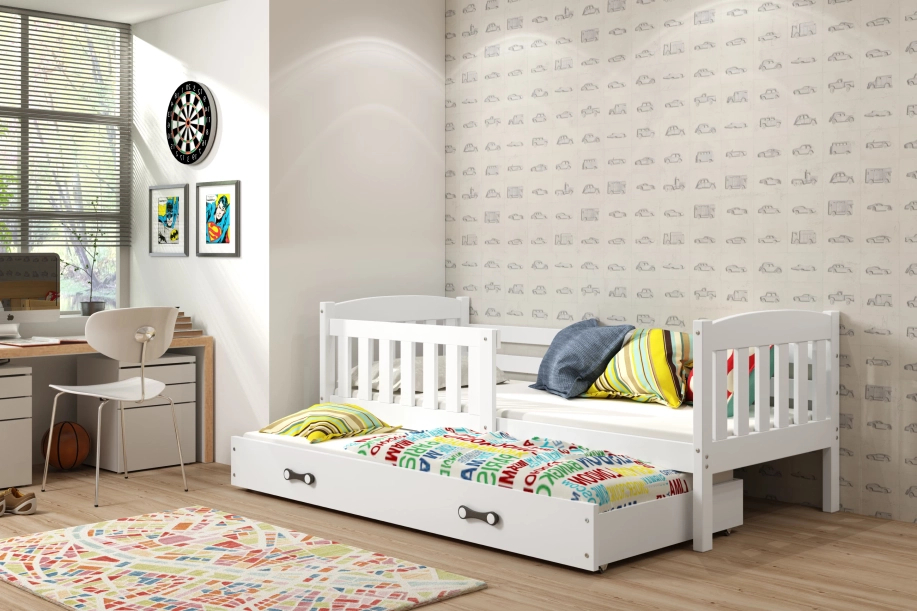 Ausziehbett für Jugendliche Jakob, 90x200, mit Matratze und Schublade, weiß