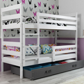 Stockbett für Jugendliche Erik, 90x200, mit Matratze und Schublade, weiß/grau