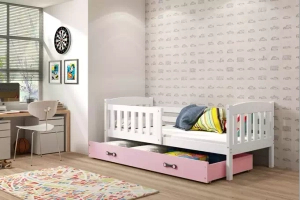 Jugendbett Jakob, 90x190, mit Schublade, weiß/rosa