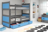 Stockbett für Jugendliche Richard, 90x200, mit Matratze und Schublade, grau/blau