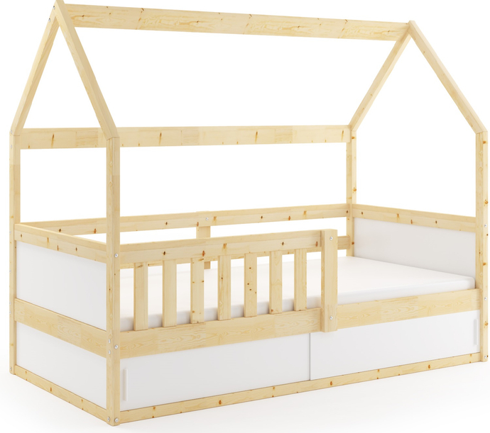 Smart 2 Hausbett für Kinder, 80x160, mit Matratze und Stauraum, naturholz