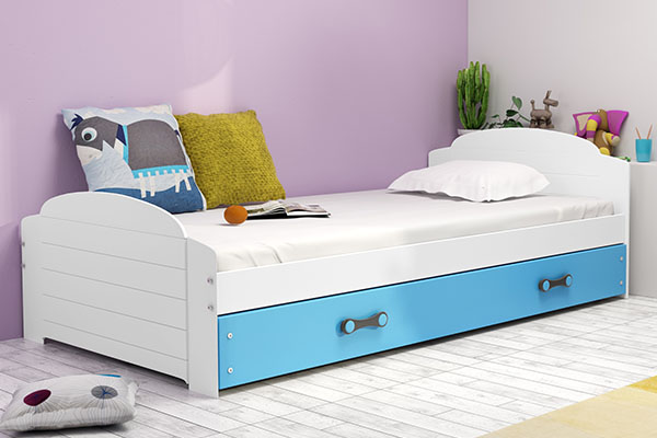 Jugendbett Lilly, 90x200, mit Matratze und Schublade, weiß/blau