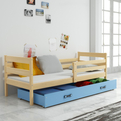 Jugendbett Erik, 90x190, mit Schublade, Kiefer/blau