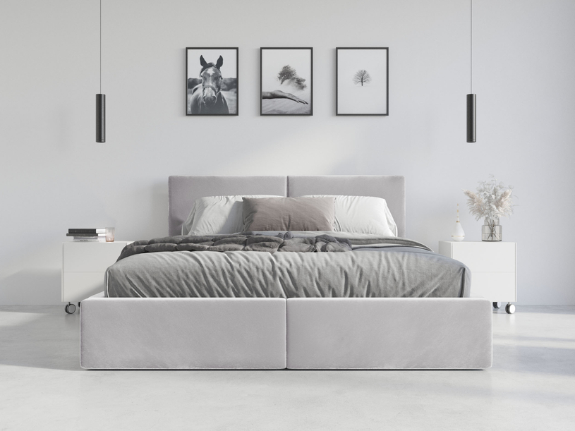 Polsterbett Schlafzimmerbett Doppelbett HILTON 140X200 mit Stauraum, hellgrau