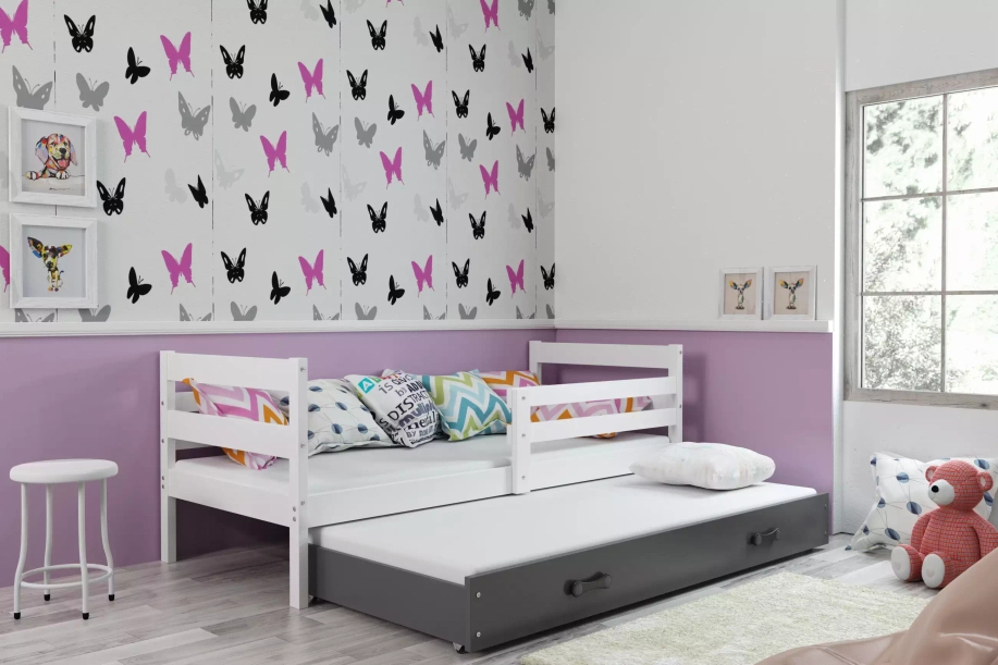Ausziehbett für Jugendliche Erik, 90x200, mit Schublade, weiß/grau