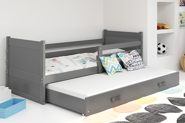 Ausziehbett für Jugendliche Richard, 90x200, mit Matratze und Schublade, grau