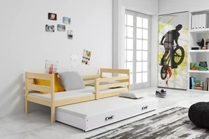 Ausziehbett für Jugendliche Erik, 90x200, mit Matratze und Schublade, Kiefer/weiß