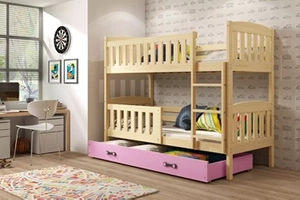 Stockbett für Jugendliche Jakob, 90x200, mit Schublade, Kiefer/rosa