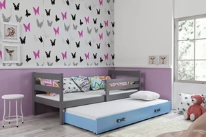 Ausziehbett für Jugendliche Erik, 80x190, mit Matratze und Schublade, grau/blau