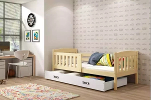 Jugendbett Jakob, 90x190, mit Matratze und Schublade, Kiefer/weiß