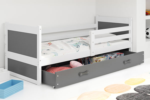 Jugendbett Richard, 80x190, mit Matratze und Schublade, weiß/grau