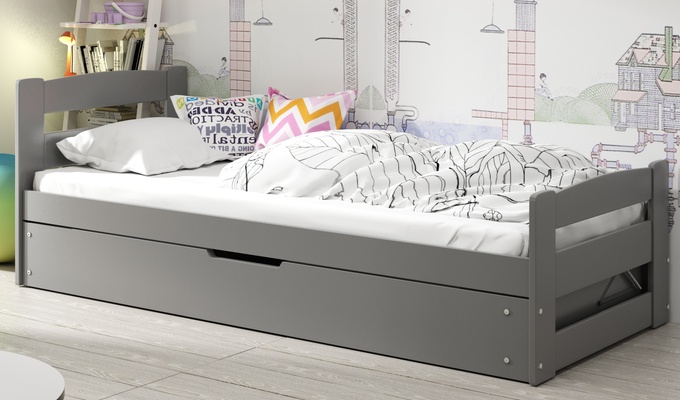 Jugendbett Ernst, 90x200, mit Stauraum, grau