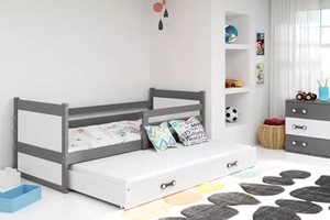 Ausziehbett für Jugendliche Richard, 90x200, mit Schublade, grau/weiß