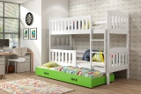 Etagenbett für drei Personen Jakob, 90x190, mit Matratze und Schublade, weiß/grün