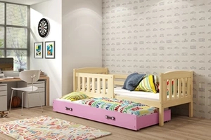Ausziehbett für Jugendliche Jakob, 90x200, mit Matratze und Schublade, Kiefer/rosa