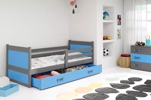 Jugendbett Richard, 90x200, mit Schublade, grau/blau