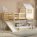 Hochbett mit Rutsche – Haus aus Naturholz 90x200