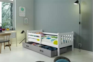 Jugendbett Lieb, 90x190, mit Matratze und Schublade, weiß/grau