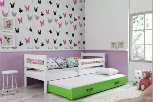 Ausziehbett für Jugendliche Erik, 90x190, mit Matratze und Schublade, weiß/grün