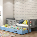 Ausziehbett für Jugendliche Jakob, 90x200, mit Matratze und Schublade, grau/blau