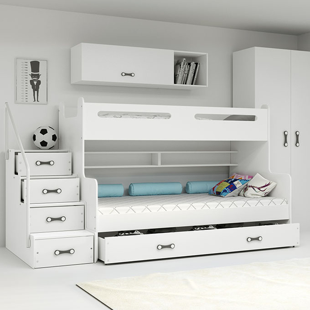 Stockbett für Jugendliche Max 3, 120x200, mit Matratze und Schublade, weiß