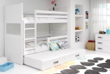 Etagenbett für drei Personen Richard, 90x200, mit Matratze und Schublade, weiß
