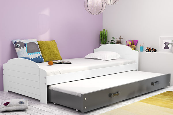 Ausziehbett für Jugendliche Lilly, 90x200, mit Schublade, weiß/grau