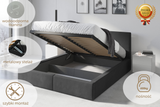 Polsterbett Schlafzimmerbett Doppelbett HILTON 140X200 mit Stauraum, graphit
