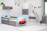 Kinderbett Lucas 1, 80x160, mit Matratze und Stauraum, Cars, grau