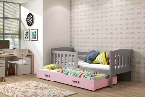 Ausziehbett für Jugendliche Jakob, 90x190, mit Matratze und Schublade, grau/rosa