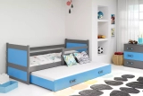Ausziehbett für Jugendliche Richard, 90x200, mit Schublade, grau/blau
