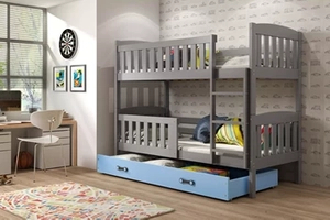 Stockbett für Jugendliche Jakob, 90x200, mit Matratze und Schublade, grau/blau